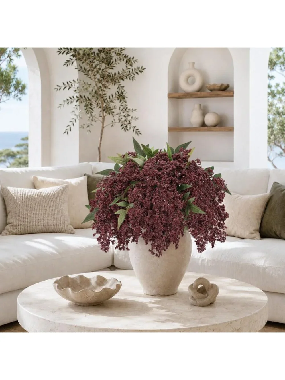 6 Pcs Burgundy Faux Nandina Berry Stems - 17'' Artificial Home Decor Branches